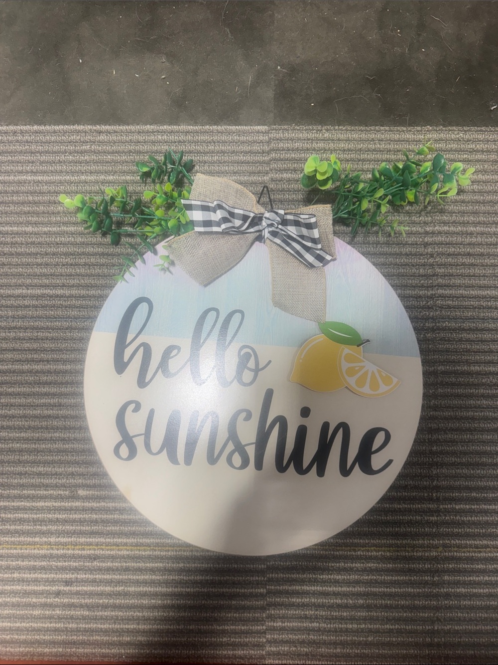 Hello Sunshine Round Wall Sign in Pastel Blue, White & Yellow